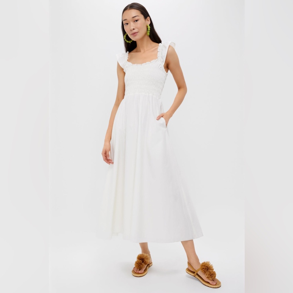 Faithfull the Brand Cream Smocked Maxi Dress with Ruffle Straps